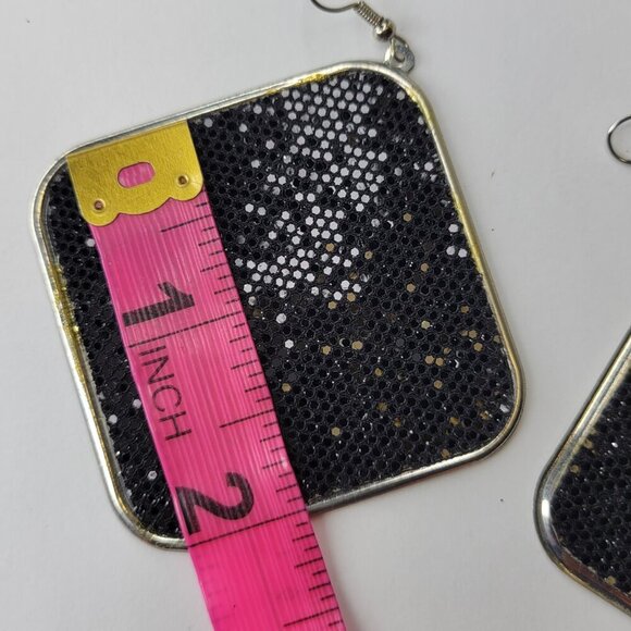 Black Glitter Square Hook Earrings - Picture 5 of 5